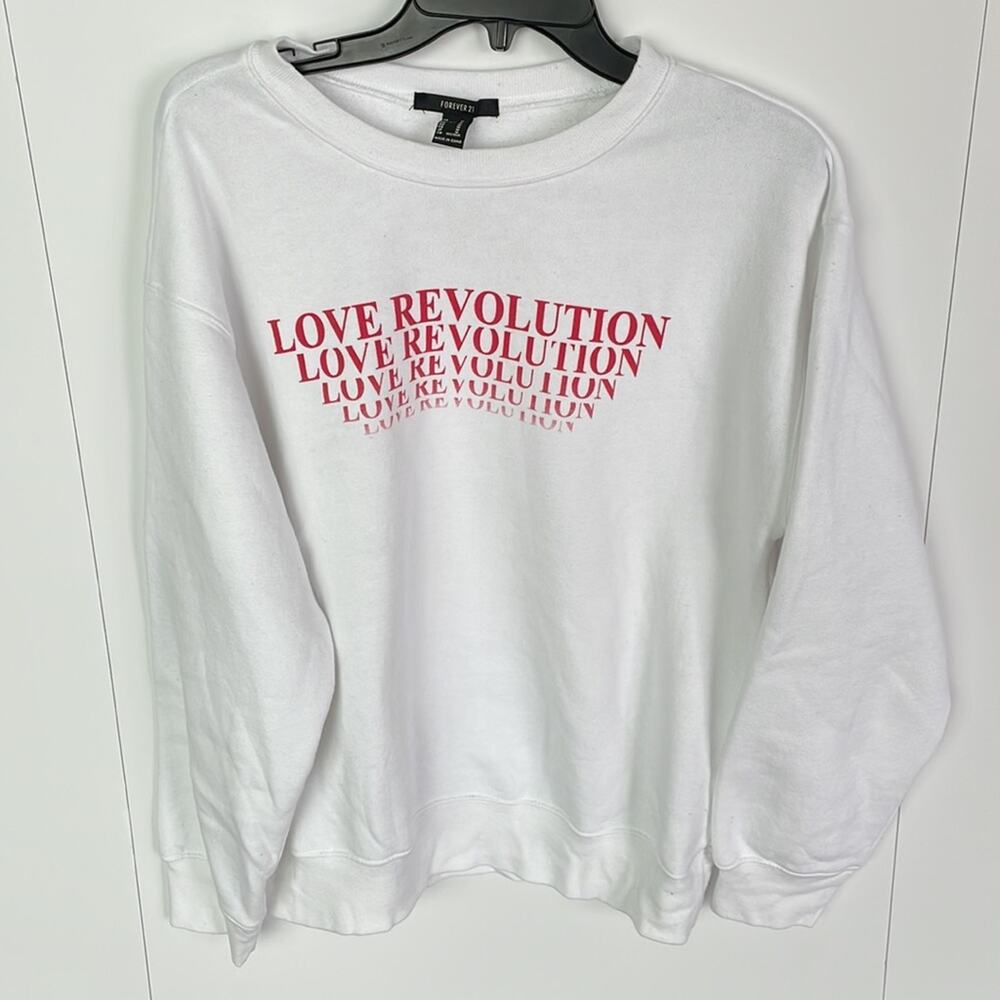 Forever 21 White Basic Love Revolution Pullover Sweatshirt